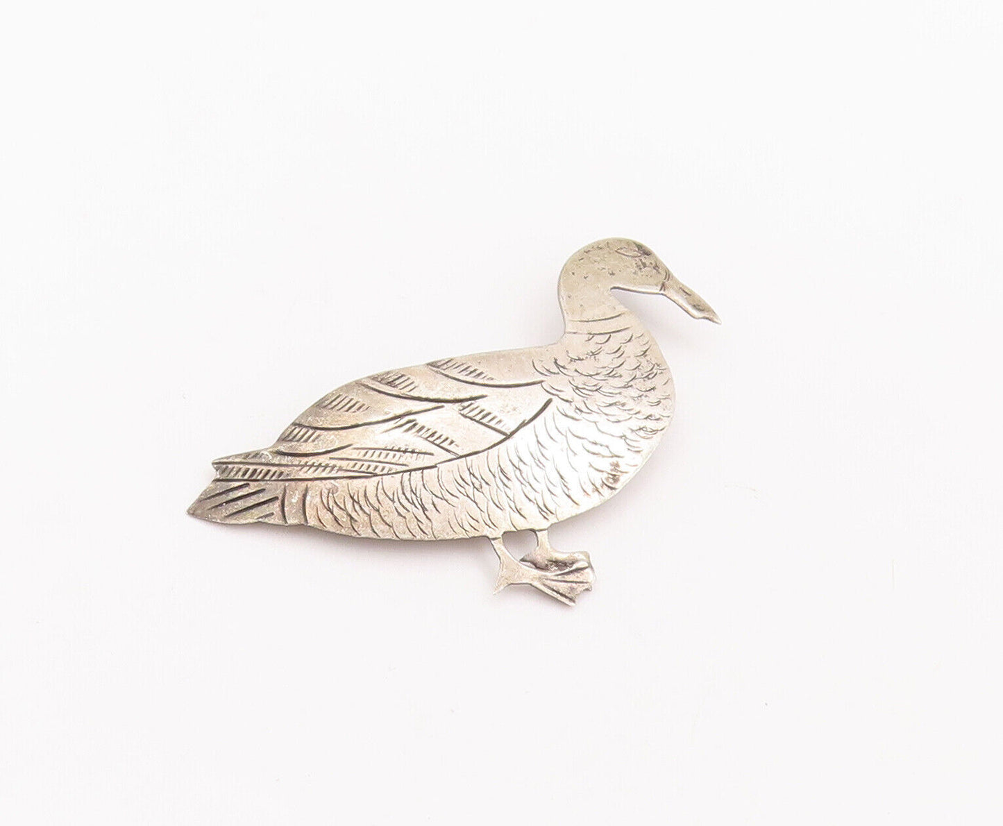 925 Sterling Silver Vintage Brooch Pin Minimalist Carved Walking Duck  BP10943