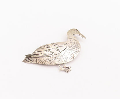 925 Sterling Silver Vintage Brooch Pin Minimalist Carved Walking Duck  BP10943