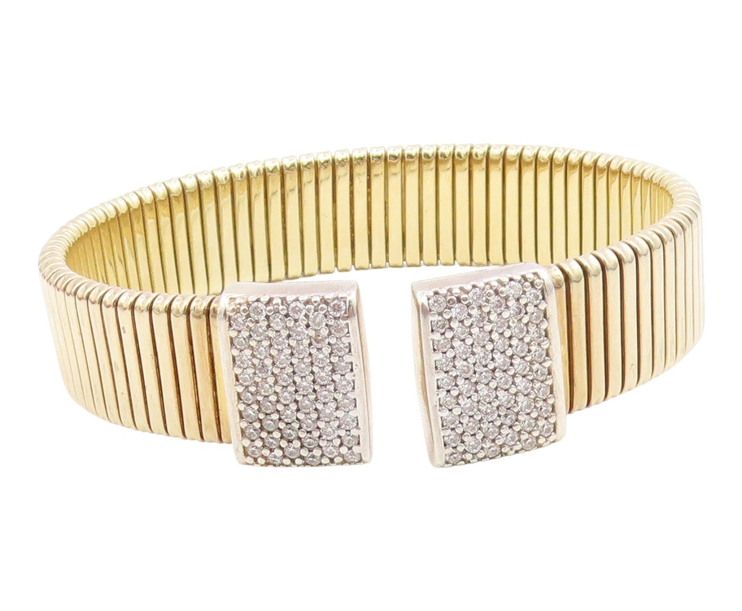 925 Sterling Silver Vintage Bracelet Gold Plated CZ Modernist Wide Cuff  BT11898