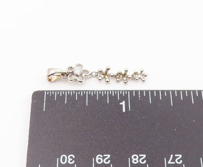 925 Sterling Silver  White Cubic Zirconia Floral Pebbled Drop Pendant  PT1517
