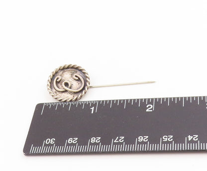 925 Sterling Silver Vintage Stick Pin PAUL MILLER Letter E Twisted Rope  TR4116