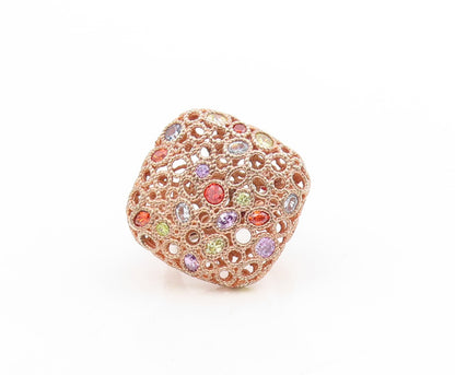 925 Sterling Silver Vintage Ring Gold Plated Multi Gemstone Band  Sz 7  RG34025
