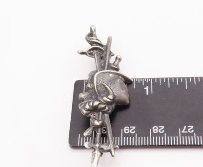 925 Sterling Silver Vintage Brooch Pin Antique Carved Armed Bag   BP10991