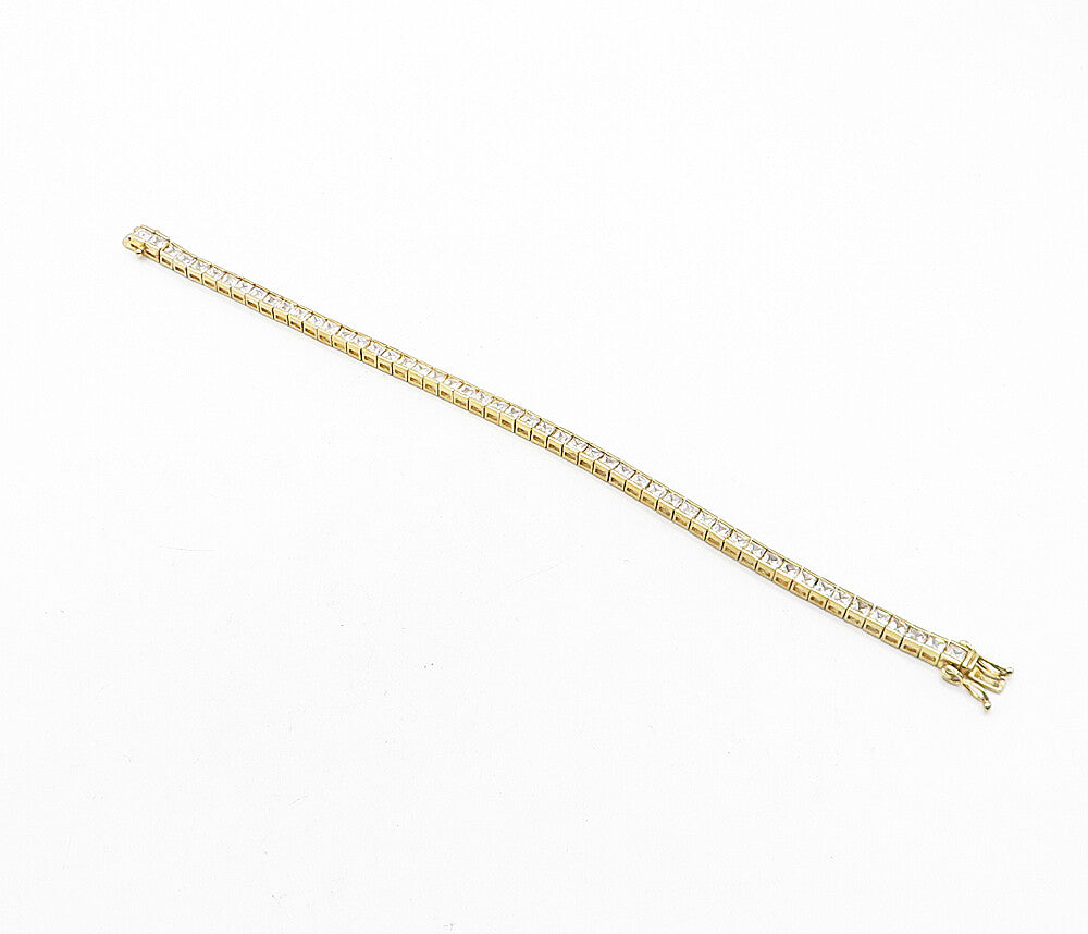 925 Sterling Silver  Cubic Zirconia Shiny Gold Plated Tennis Bracelet  BT1722