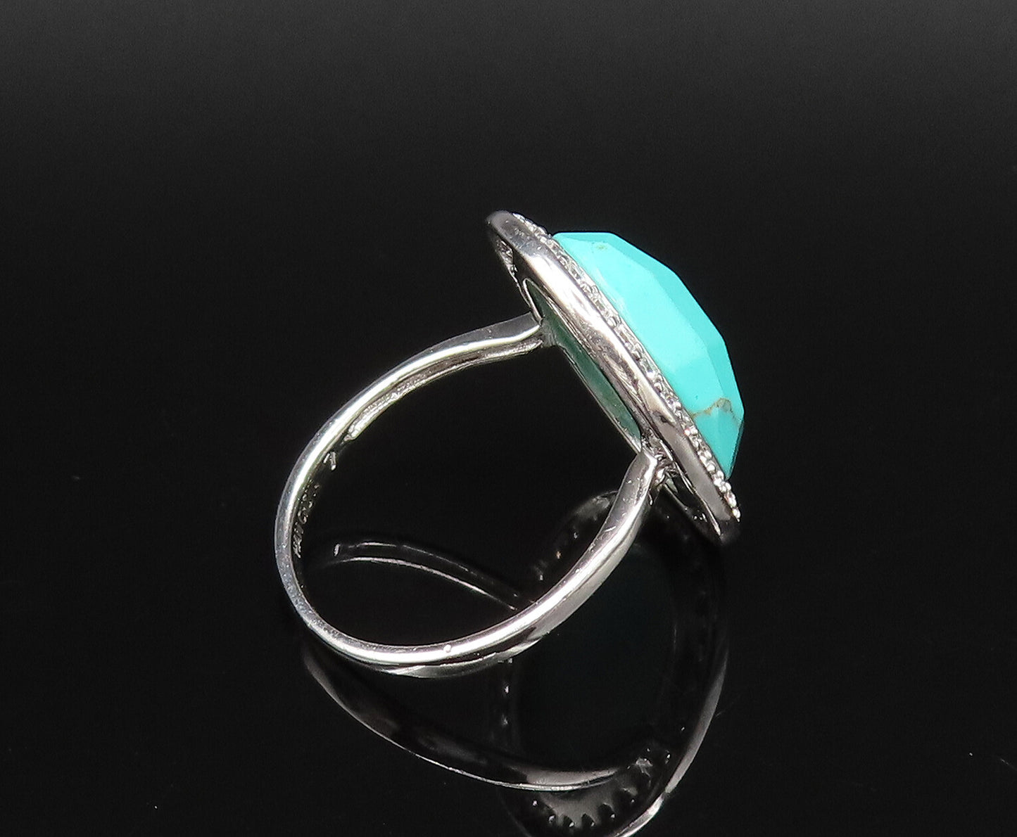 925 Sterling Silver  Vintage Faceted Turquoise & Topaz Halo Ring Sz 7  RG25937