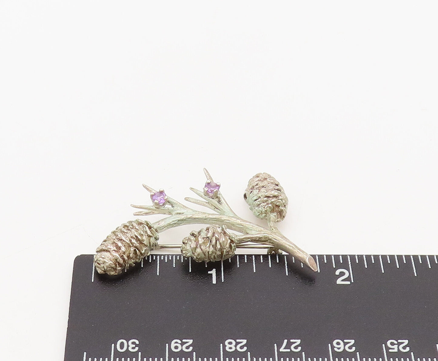 NYBG 925 Sterling Silver Vintage Purple Topaz Pine Cone Brooch Pin  BP10465