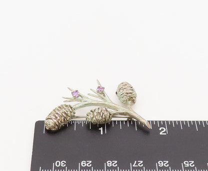 NYBG 925 Sterling Silver Vintage Purple Topaz Pine Cone Brooch Pin  BP10465