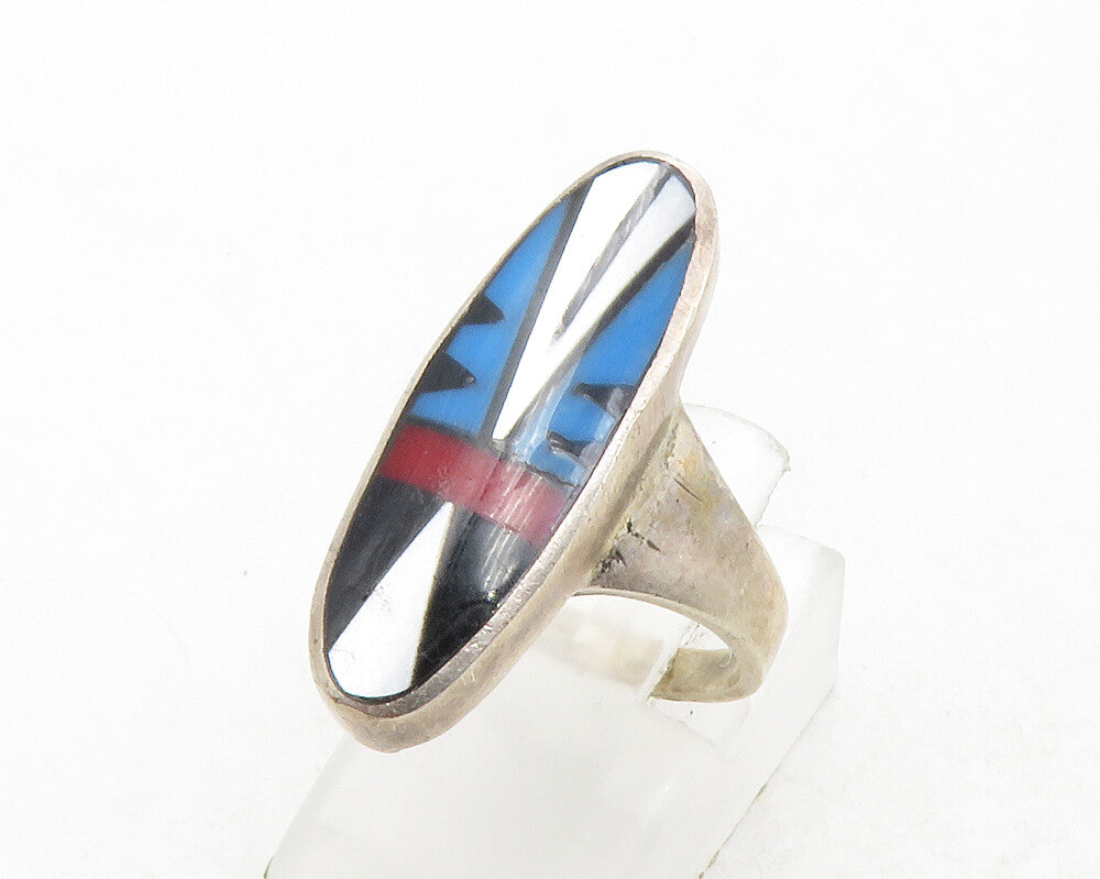 925 Silver Vintage Mother Of Pearl & Multi Stone Cocktail Ring Sz 5 RG12990