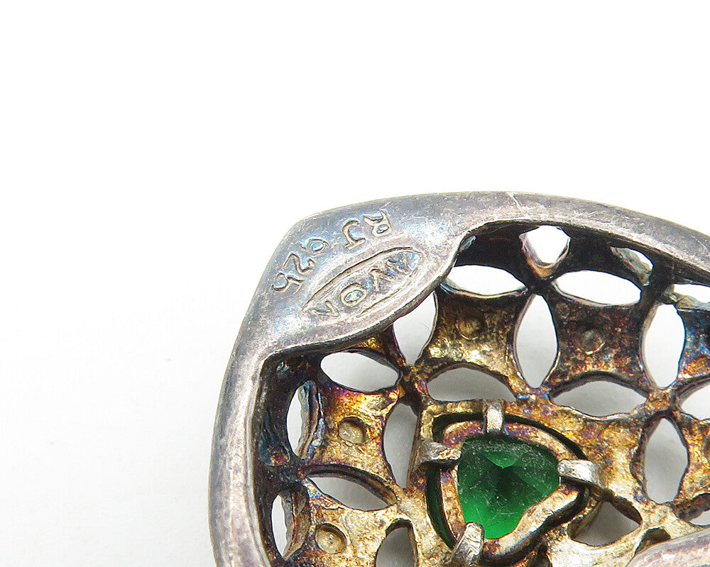 AVON 925 Sterling Silver  Vintage Green Topaz Love Heart Dome Pendant  PT9215