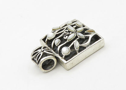 925 Sterling Silver  Vintage Mother Of Pearl Floral Square Pendant  PT17254