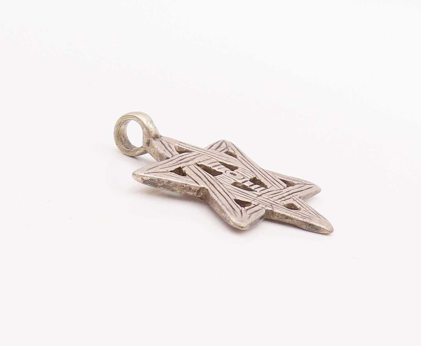 925 Sterling Silver Vintage Pendant Solid Cutout Etched Star Of David  PT23367