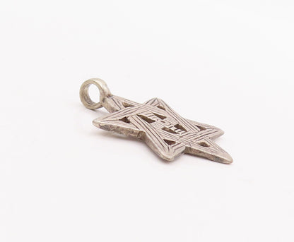 925 Sterling Silver Vintage Pendant Solid Cutout Etched Star Of David  PT23367
