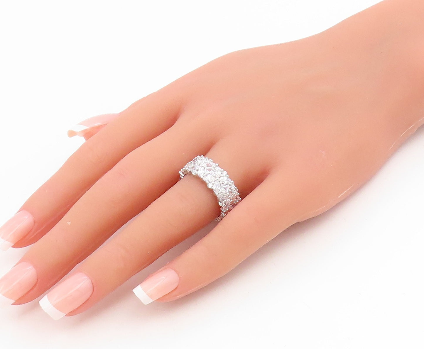 925 Sterling Silver Vintage Ring CZ Elegant Floral Eternity Band  Sz 8  RG35039
