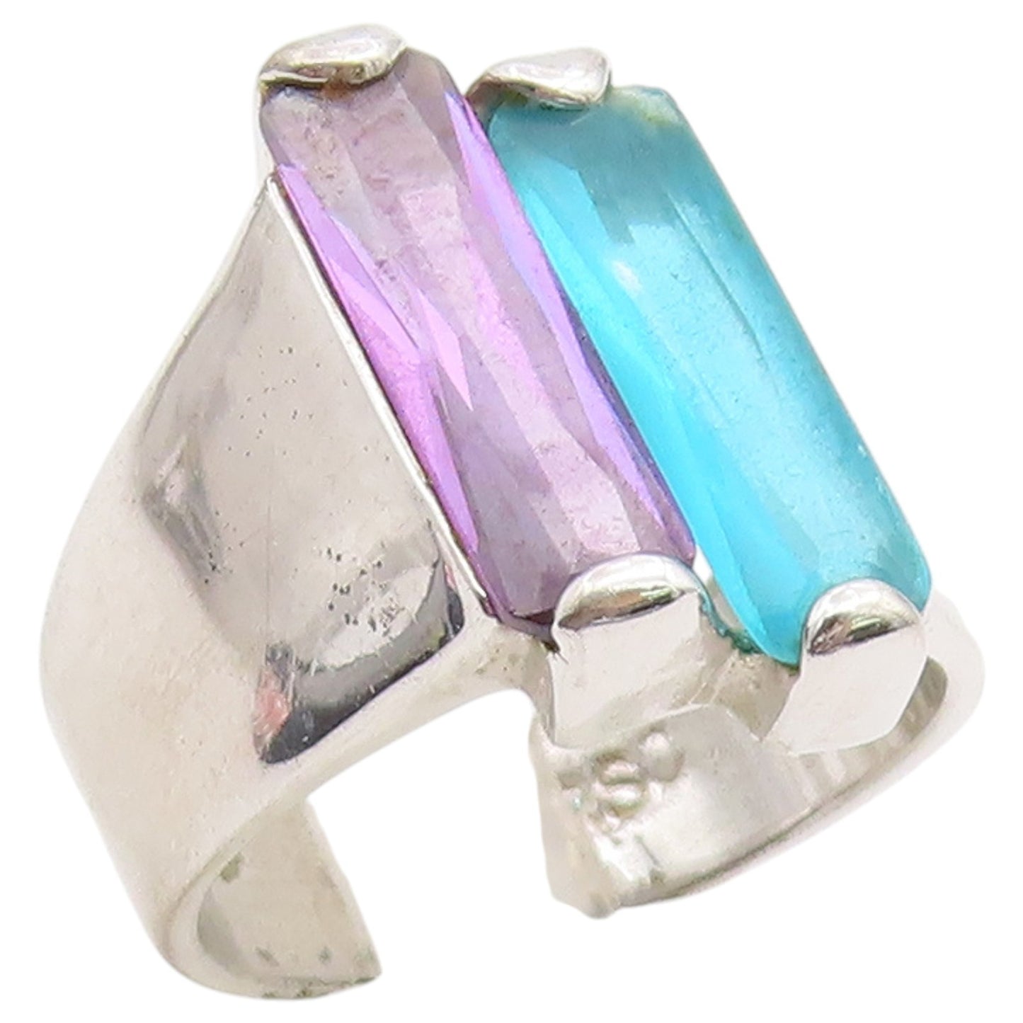 925 Sterling Silver Vintage Ring RS COVENANT Dual Gemstone Band  Sz 10  RG36734