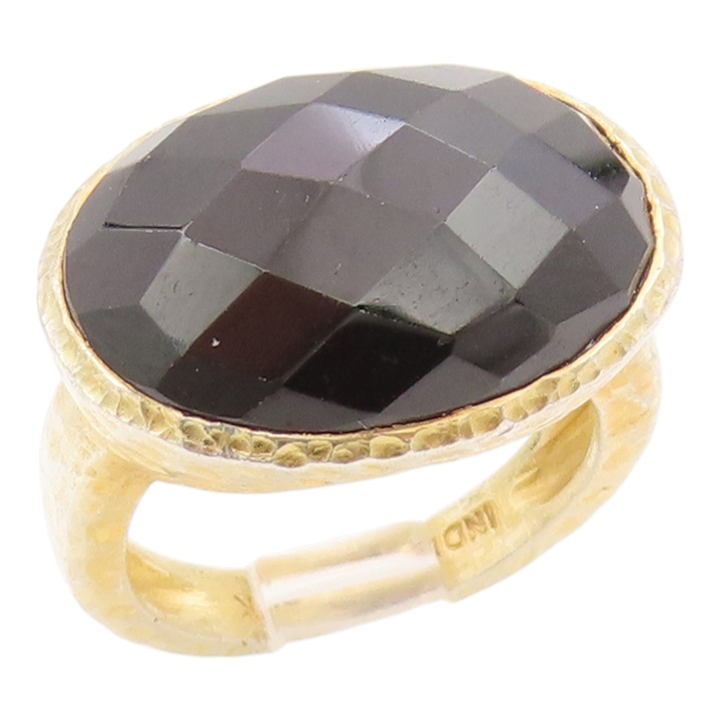 925 Sterling Silver Vintage Ring Gold Plated Faceted Onyx Band  Sz 5  RG35785