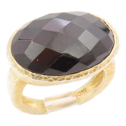 925 Sterling Silver Vintage Ring Gold Plated Faceted Onyx Band  Sz 5  RG35785