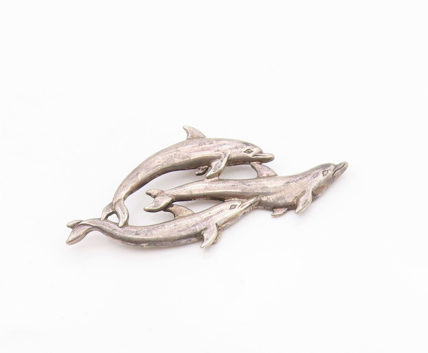 SHUBE 925 Sterling Silver  Vintage Swimming Dolphins Smooth Pendant  PT14810