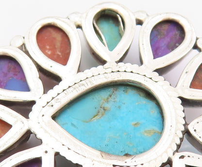925 Sterling Silver Vintage Pendant Cabochon Gemstone Floral Cluster  PT26352