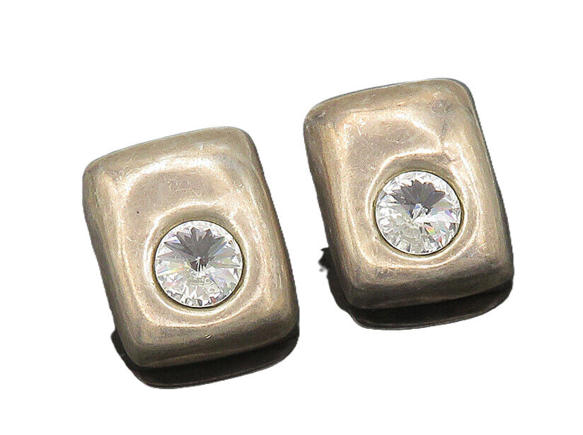 MEXICO 925 Sterling Silver Vintage Cubic Zirconia Square Drop Earrings EG10511