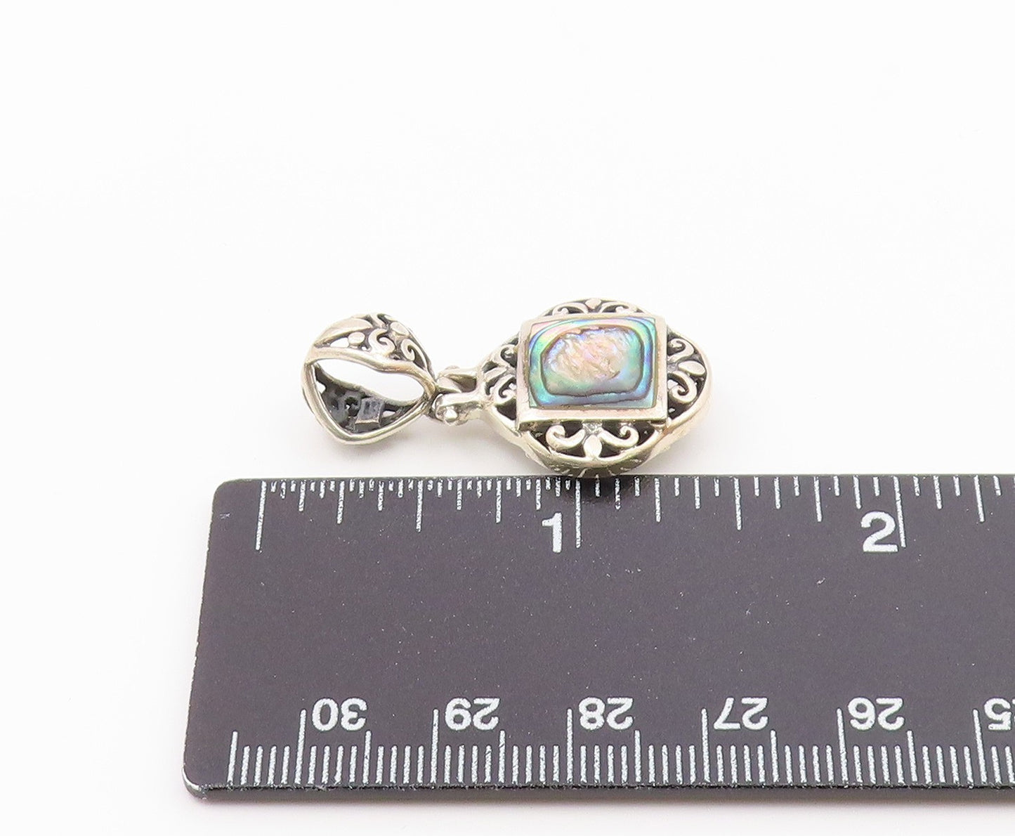 925 Sterling Silver  Vintage Abalone Shell Swirl Floral Motif Pendant  PT19826
