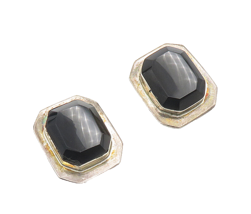 MEXICO 925 Sterling Silver  Vintage Black Hematite Non Pierce Earrings  EG9355
