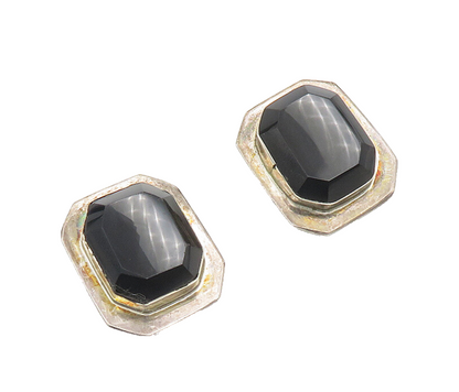MEXICO 925 Sterling Silver  Vintage Black Hematite Non Pierce Earrings  EG9355