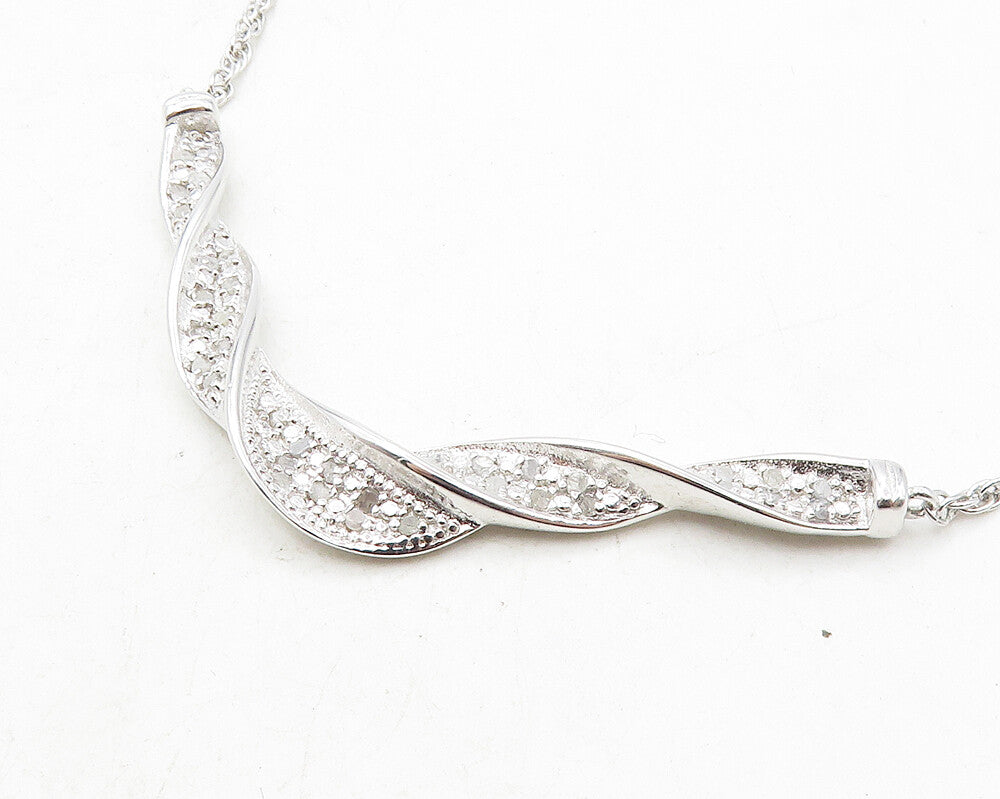 925 Sterling Silver  Shiny Genuine Diamonds Twist Chain Necklace  NE1991