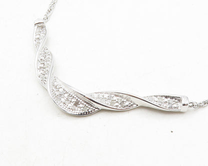 925 Sterling Silver  Shiny Genuine Diamonds Twist Chain Necklace  NE1991