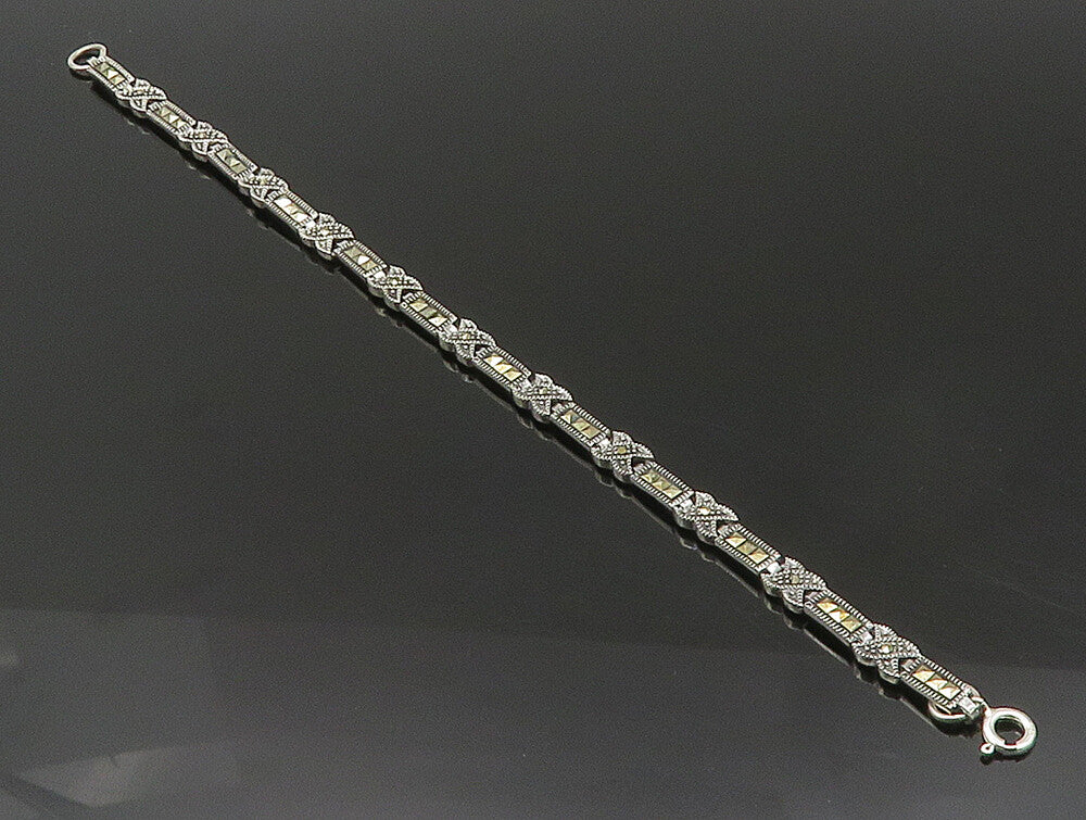 925 Sterling Silver  Marcasite Linked XO Chain Bracelet  BT1063
