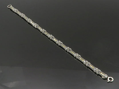 925 Sterling Silver  Marcasite Linked XO Chain Bracelet  BT1063