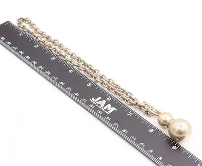 925 Sterling Silver Vintage Necklace Toggle Clasp Spherical Bead Chain  NE4678