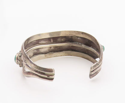 925 Sterling Silver Vintage Bracelet NAVAJO Turquoise Rope Border Cuff  BT12106
