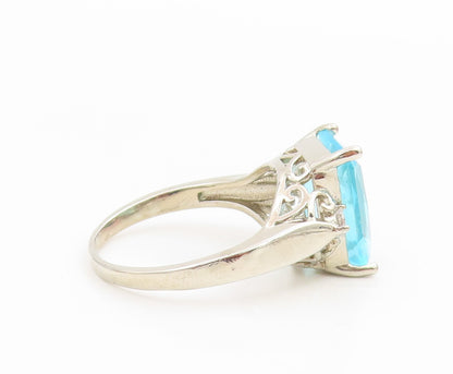 925 Sterling Silver Vintage Ring Elegant Aquamarine & CZ Band  Sz 10.5  RG35551
