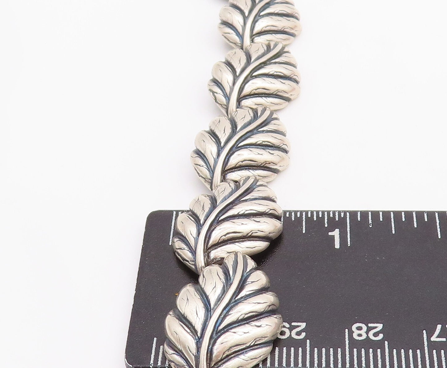 925 Sterling Silver Vintage Bracelet Solid Domed Carved Leaved Linked  BT10681