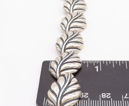 925 Sterling Silver Vintage Bracelet Solid Domed Carved Leaved Linked  BT10681
