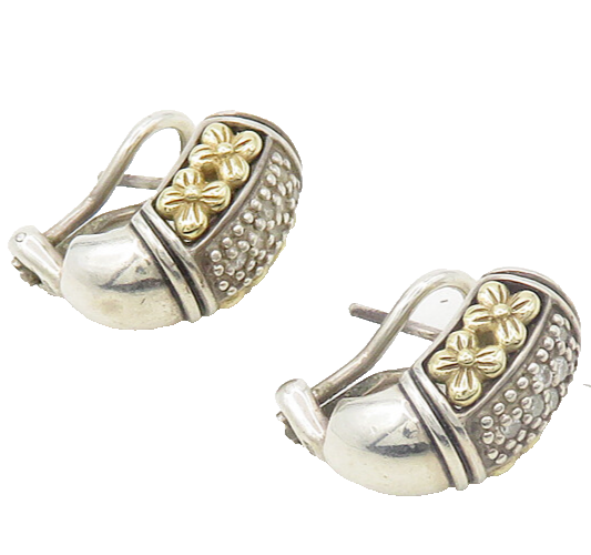 925 Sterling Silver & 14K GOLD  Vintage Genuine Diamonds Drop Earrings  EG9534