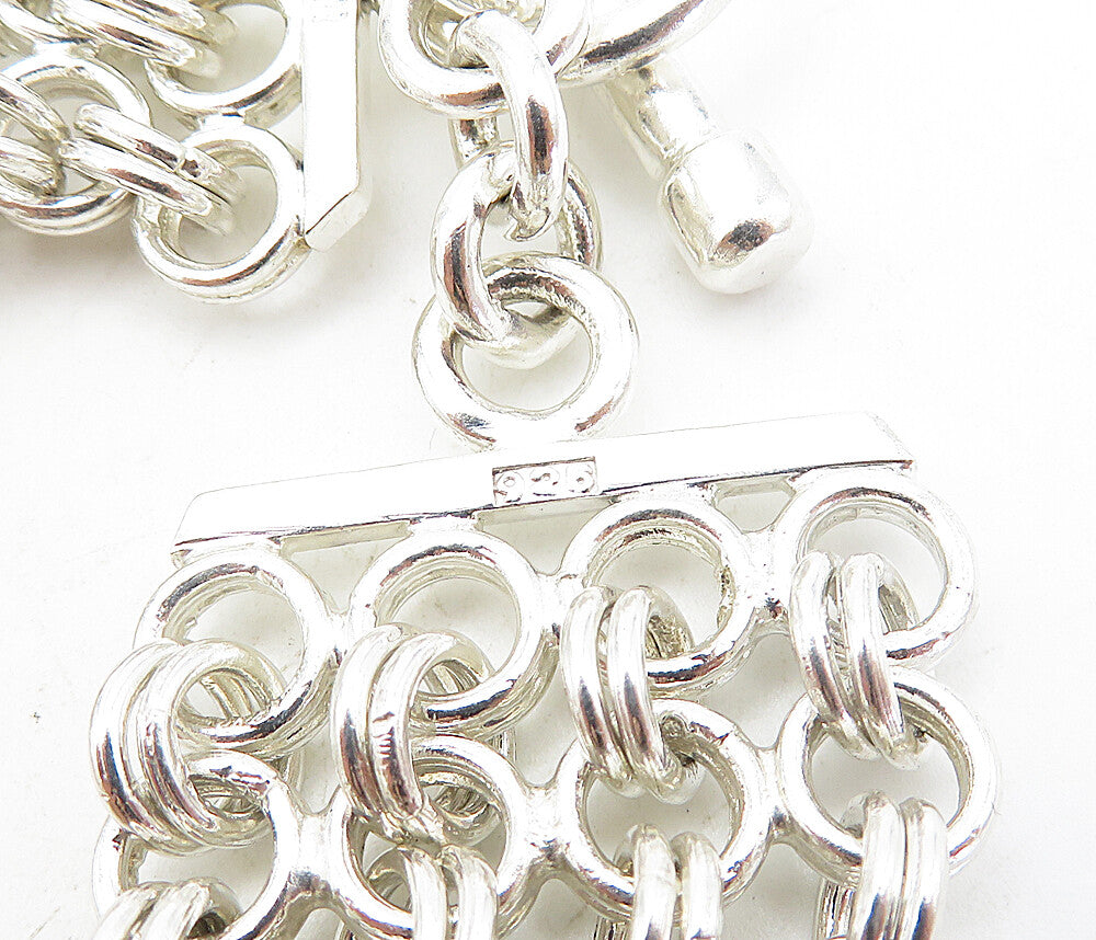 925 Sterling Silver  Polished Chunky Round Link 4 Row Chain Necklace  NE1480