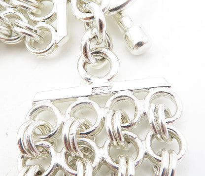 925 Sterling Silver  Polished Chunky Round Link 4 Row Chain Necklace  NE1480