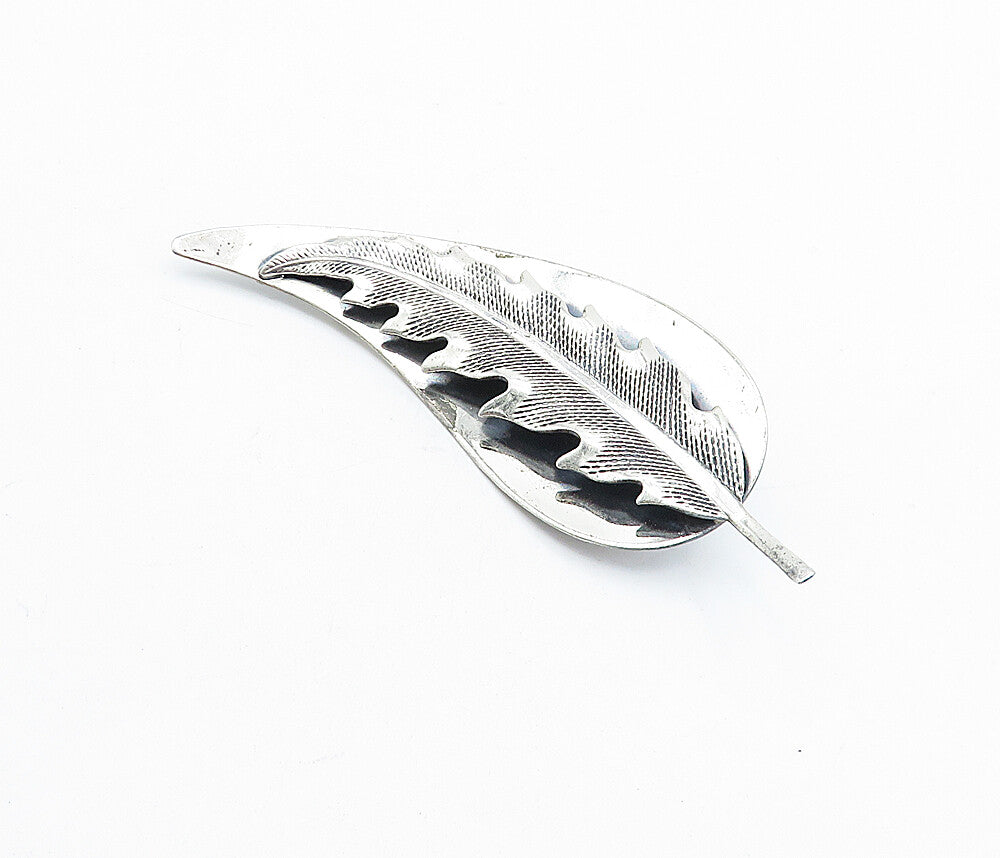 BEAU 925 Sterling Silver  Vintage Shiny Single Feather Brooch Pin  BP1848