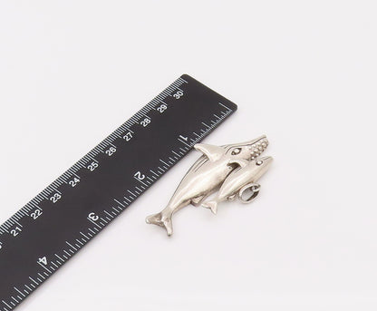 925 Sterling Silver  Vintage Baby & Mommy Swimming Whale Pendant  PT22185