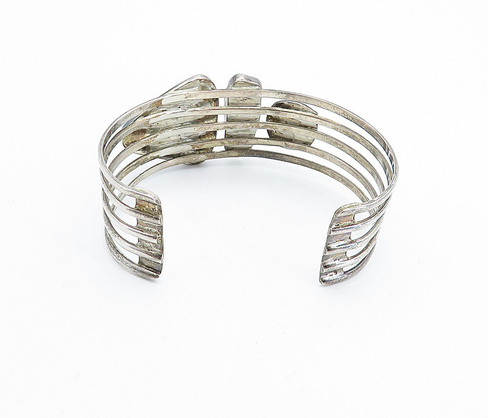 MEXICO 925 Silver  Vintage Abalone Shell Split Shank Cuff Bracelet  BT2893