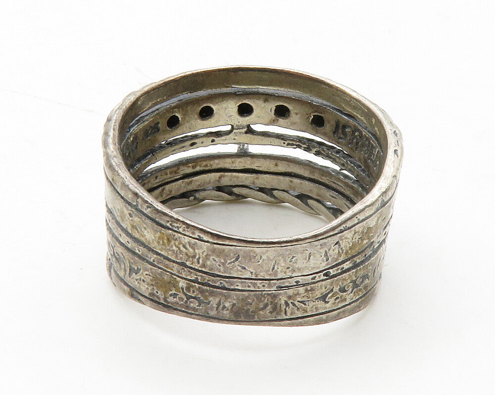 SHABLOOL 925 Silver  Vintage Black Hematite Split Band Ring Sz 10  RG13318
