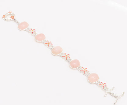 925 Sterling Silver Vintage Bracelet DAVID SIGAL Floral Link Pink Quartz BT10179