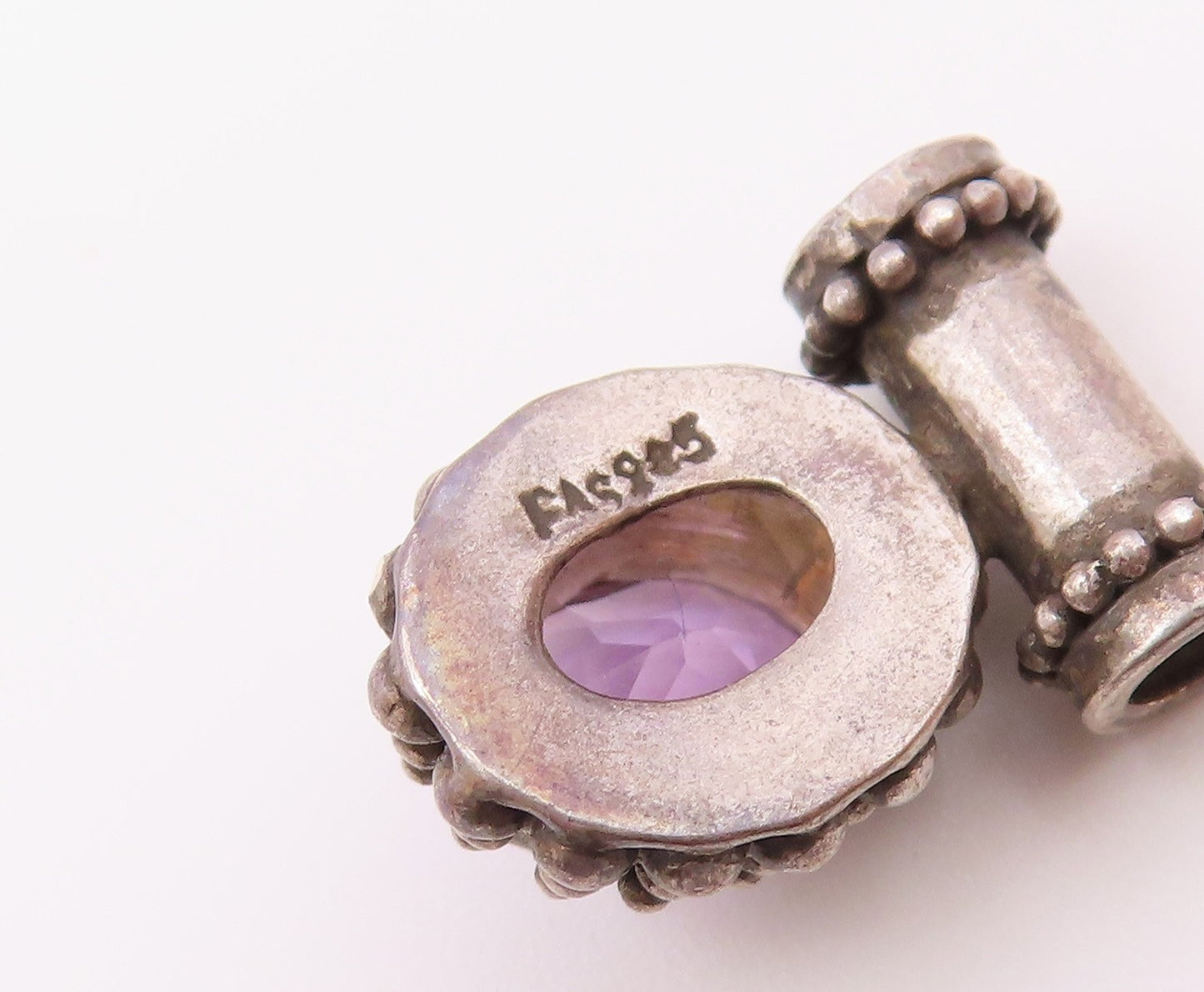925 Sterling Silver  Vintage Amethyst Bubble Trim Slide Pendant  PT16430