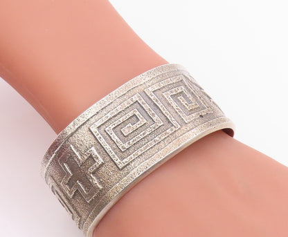 925 Sterling Silver Vintage Bracelet NAVAJO Geometric Pattern Wide Cuff  BT11945
