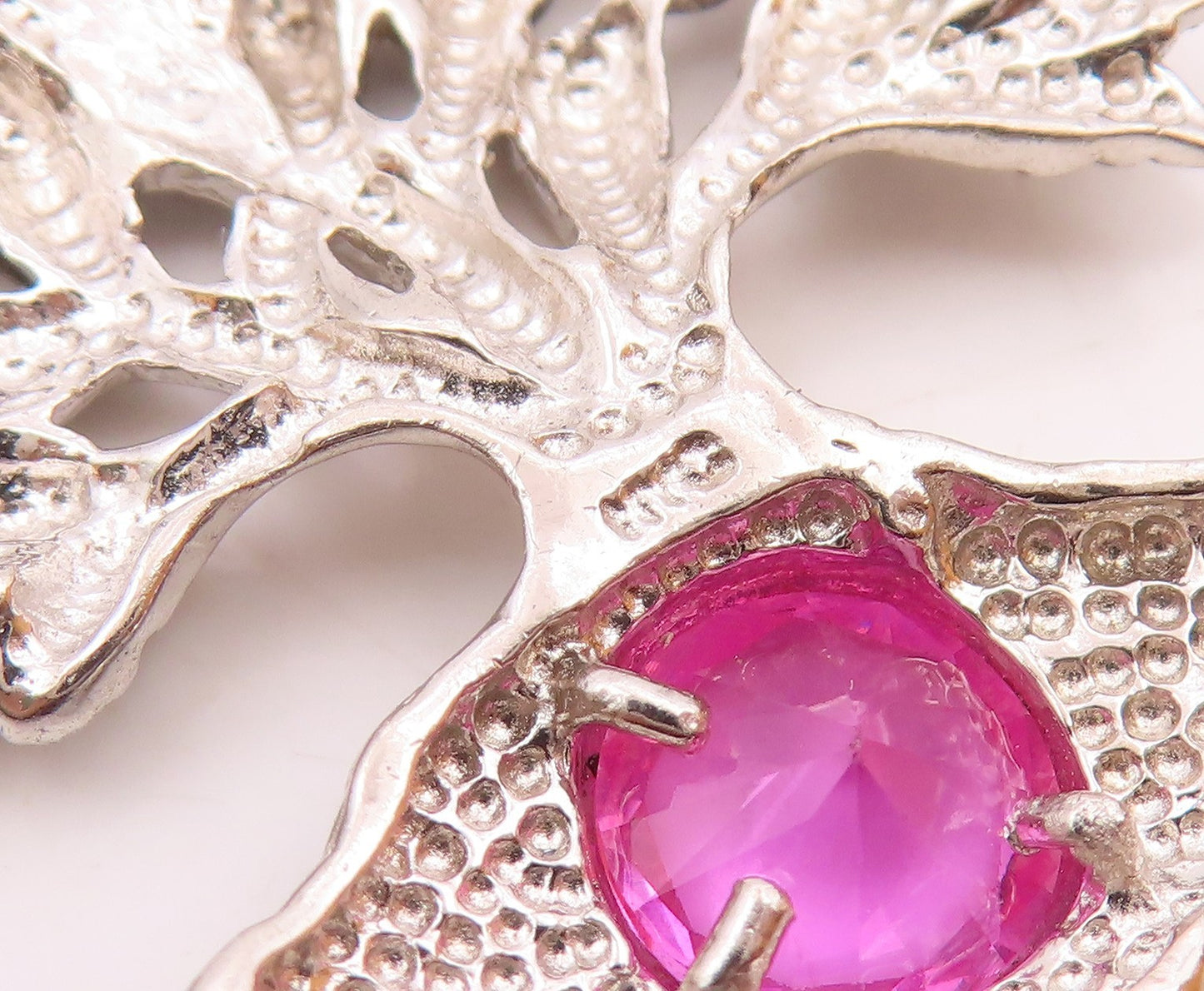 925 Sterling Silver  Vintage Carved Tree Of Life Tourmaline Pendant  PT20948