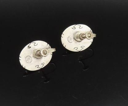 CASTILLO 925 Silver  Vintage Etched Frame Amethyst Screw Back Earrings EG12190