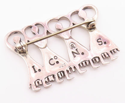 925 Sterling Silver  Vintage Shiny Women In Dresses Brooch Pin  BP9095