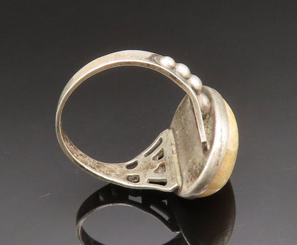 925 Sterling Silver  Vintage Cabochon Agate Beaded Shank Ring Sz 7.5  RG24933