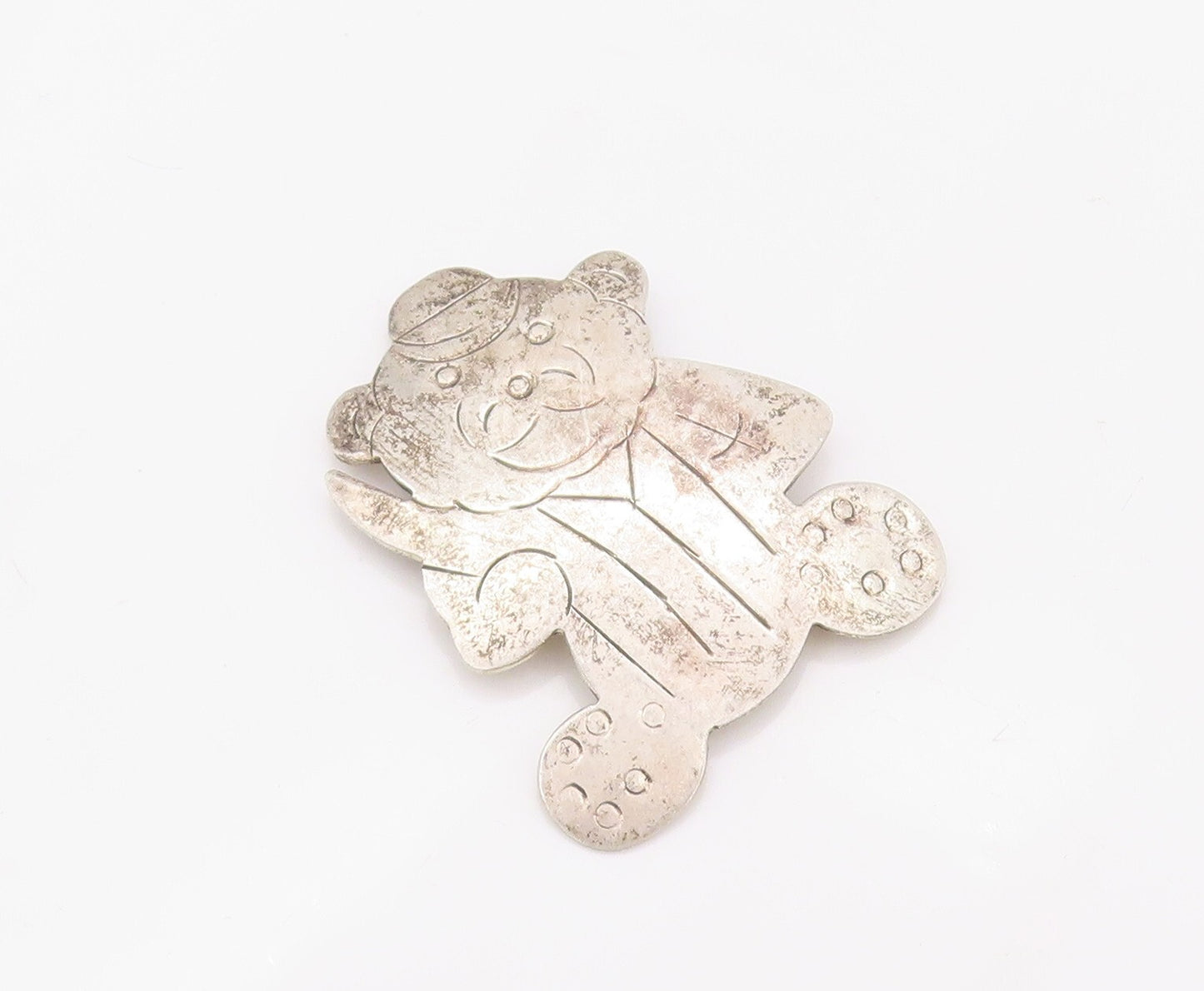 925 Sterling Silver Vintage Brooch Pin MEXICO Solid Etched Teddy Bear  BP11172